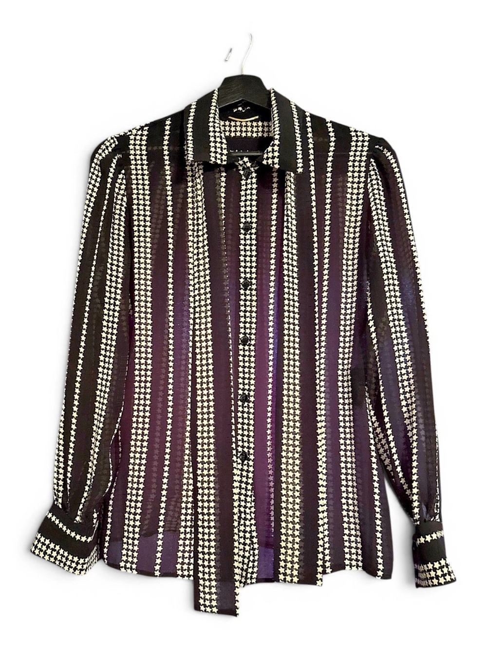 Saint Laurent Black & White Striped Houndstooth Button-Down Shirt